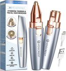 Eyebrow Facial Trimmer: 2 In1 Rechargeable Facial Hair Removal and Eyebrow Shaver - Face Lips Body Painless Facial Razor with Built-In LED Light (White)
