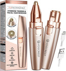 Eyebrow Facial Trimmer: 2 In1 Rechargeable Facial Hair Removal and Eyebrow Shaver - Face Lips Body Painless Facial Razor with Built-In LED Light (White)