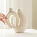 Snuggle Hollow Ceramic Vase Set of 2, Nordic Modern Boho Ins Style Decorative Ceramic Aesthetic Flower Vase for Home Decor (Milky White W 6.3" X H 8.4")