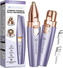 Eyebrow Facial Trimmer: 2 In1 Rechargeable Facial Hair Removal and Eyebrow Shaver - Face Lips Body Painless Facial Razor with Built-In LED Light (White)
