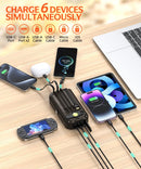 Solar Charger Power Bank 40000Mah Built in 4 Cables and Hand Crank, Portable Charger 22.5W Fast Charger 6 Outputs & 4 Inputs External Battery Pack with Bright Flashlight and Compass