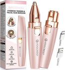 Eyebrow Facial Trimmer: 2 In1 Rechargeable Facial Hair Removal and Eyebrow Shaver - Face Lips Body Painless Facial Razor with Built-In LED Light (White)