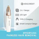 Eyebrow Facial Trimmer: 2 In1 Rechargeable Facial Hair Removal and Eyebrow Shaver - Face Lips Body Painless Facial Razor with Built-In LED Light (White)