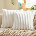 White Throw Pillow Covers 18X18 Set of 2, Soft Decorative Fluffy Striped Sofa Pillow Covers, Home Decor for Living Room Couch Bed