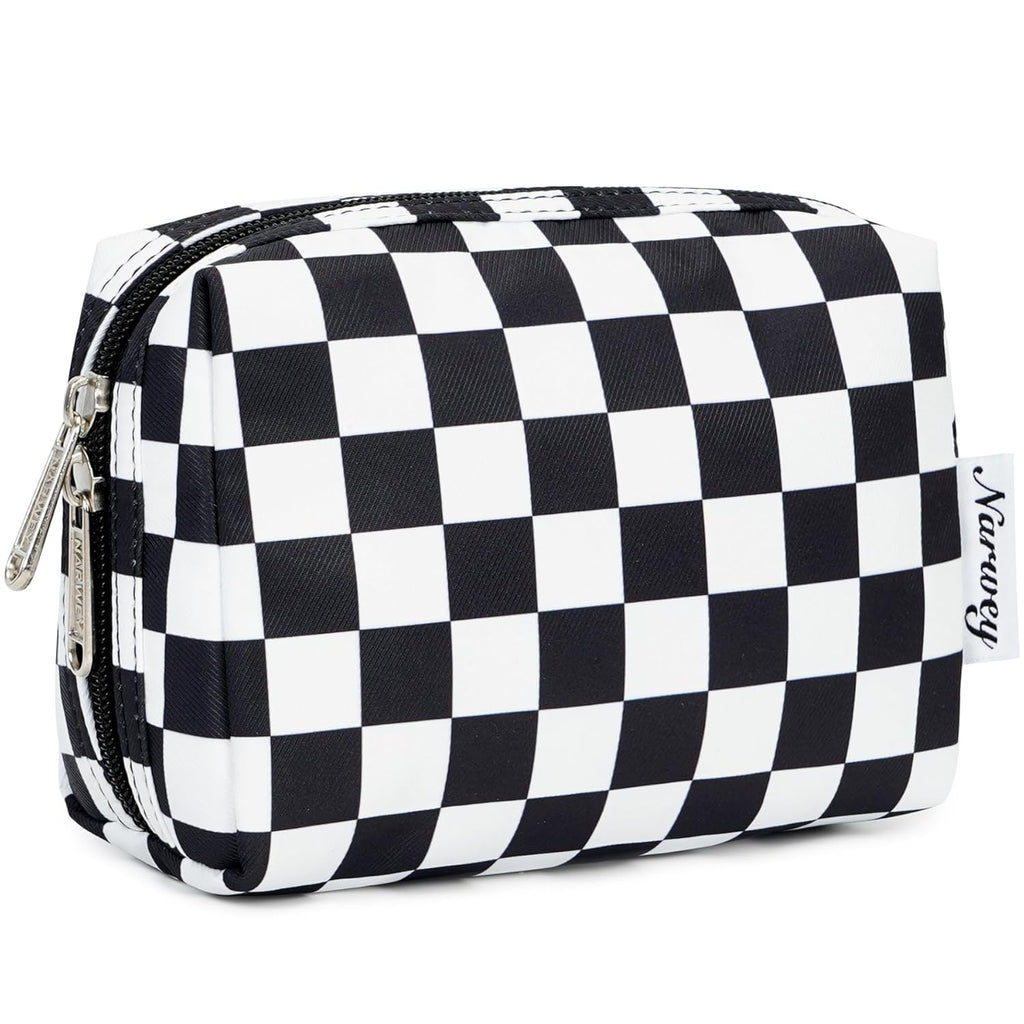 Checkered Makeup Bag Travel Cosmetic Bag Organizer Toiletry Bag Make up Bags with Compartments for Women Girls (Large, Light Checkerboard)