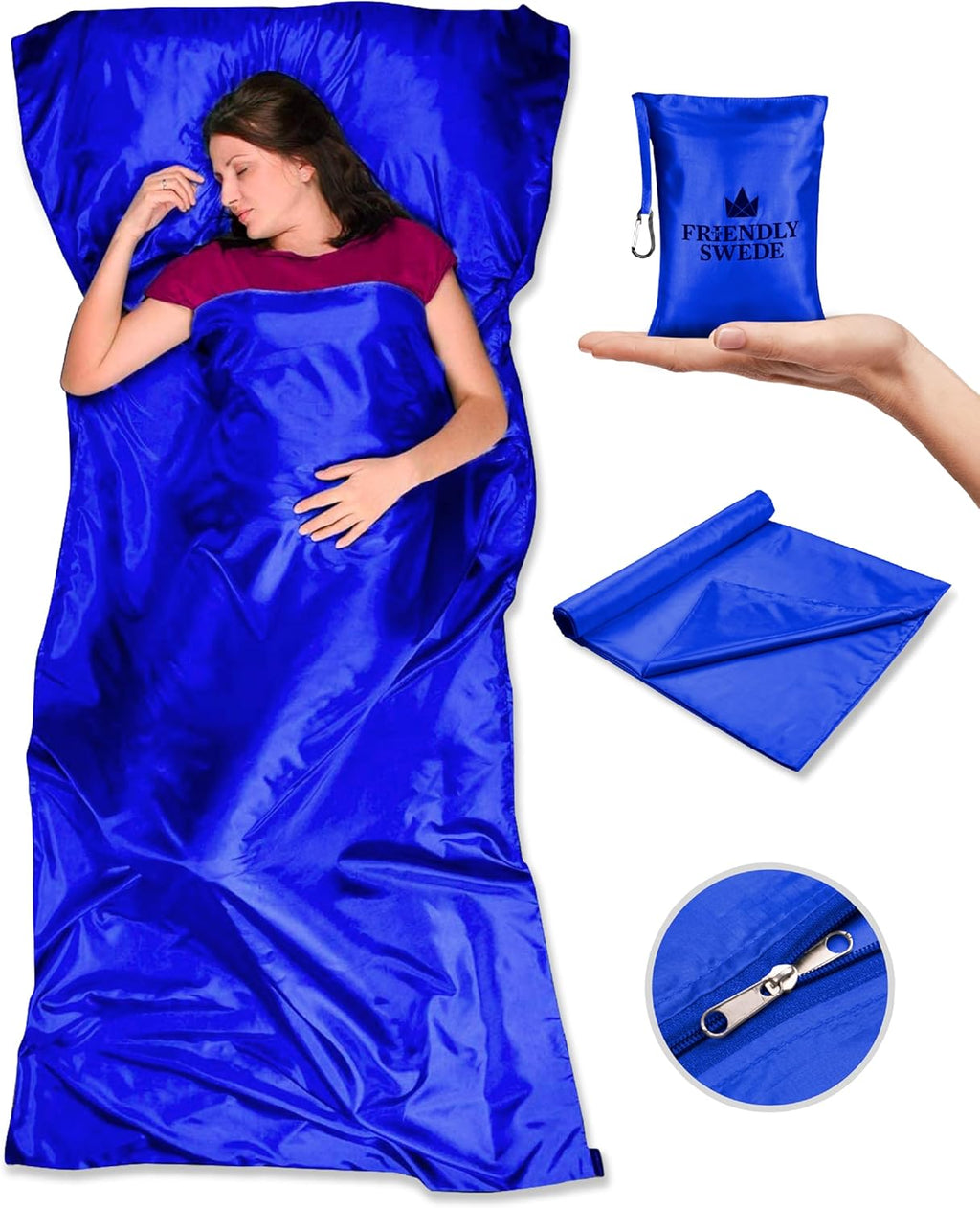 Sleeping Bag Liner Ultralight - Thin Travel Sheets for Hotel W Full Length Zipper; Silky Feel Camping Sheets & Adult Sleep Sack for Backpacking; Travel Sleeping Bag - Grey (Zipper)