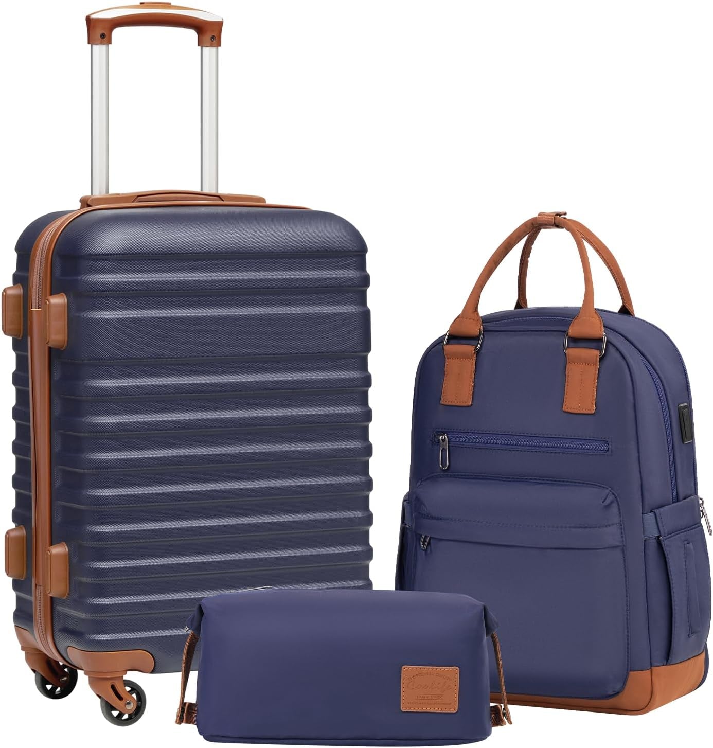 Suitcase Set 3 Piece Carry on Hardside Luggage with TSA Lock Spinner Wheels (White, S(20In))