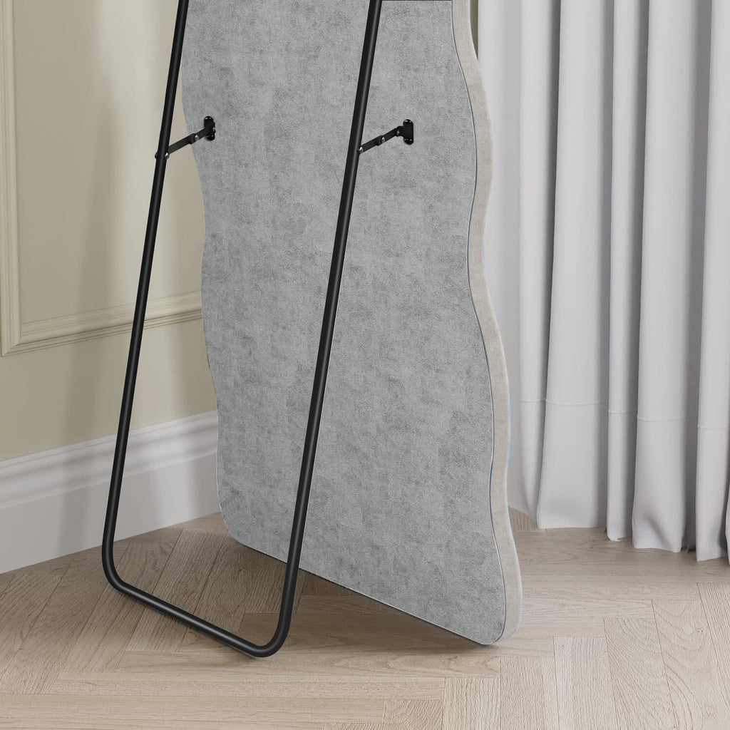Full Length Mirror, 63" X 24"Irregular Wavy Mirror, Large Floor Length Mirrors Wall Mounted, Standing Wavy Mirrors with Flannel Wrapped Wooden Frame for Bedroom/Living Room, White