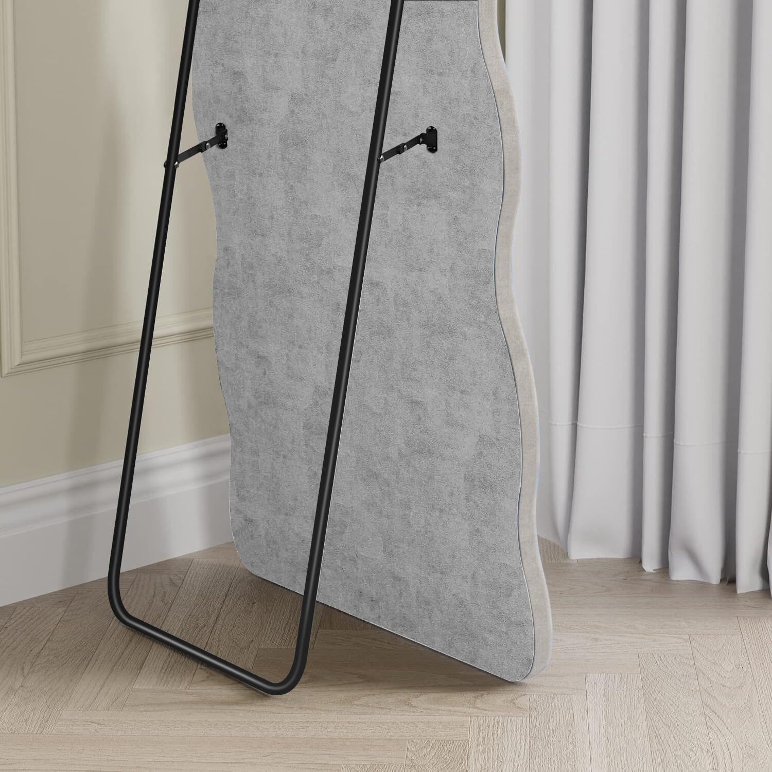 Full Length Mirror, 63" X 24"Irregular Wavy Mirror, Large Floor Length Mirrors Wall Mounted, Standing Wavy Mirrors with Flannel Wrapped Wooden Frame for Bedroom/Living Room, White