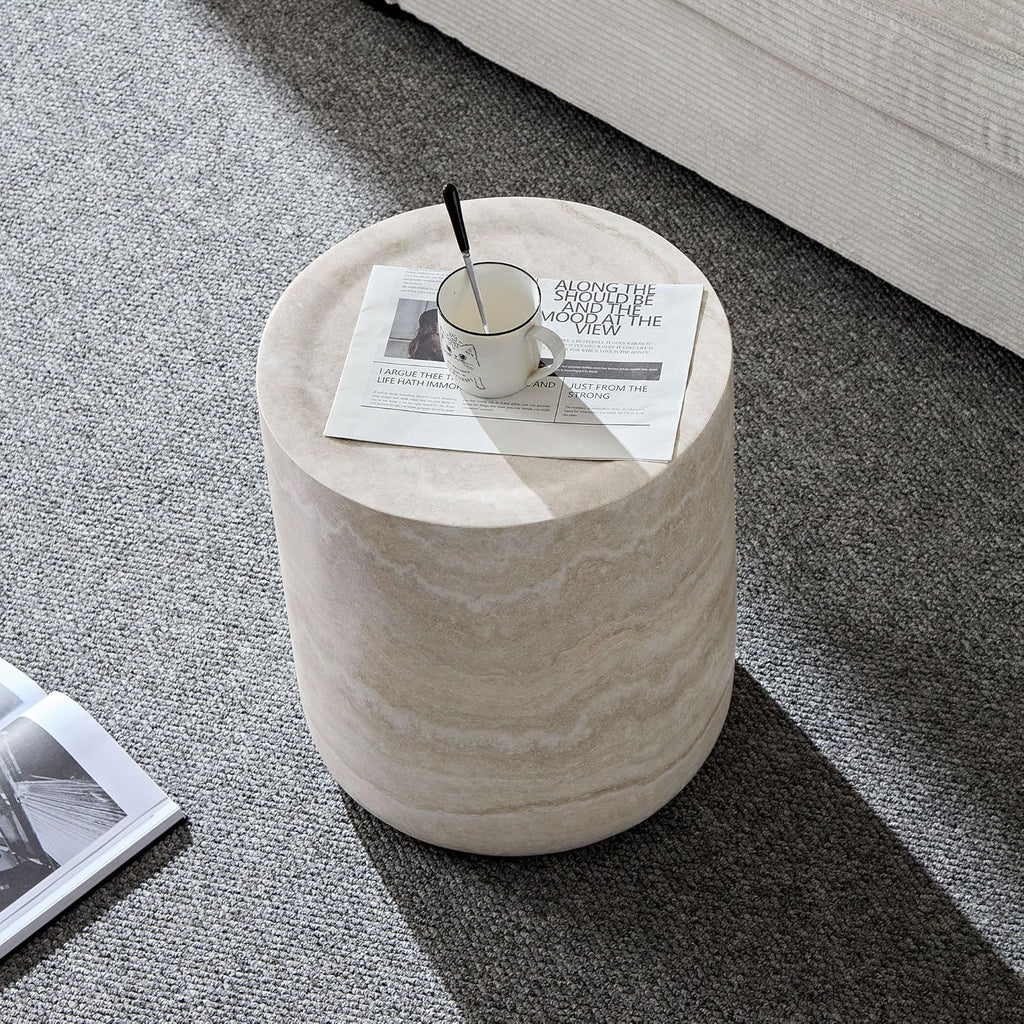 Round Coffee Table Set of 2 for Living Room Modern Drum Center Table Circle Side Tables for Apartment, No Need Assembly (Fiberglass 35.43'' &15.74'')