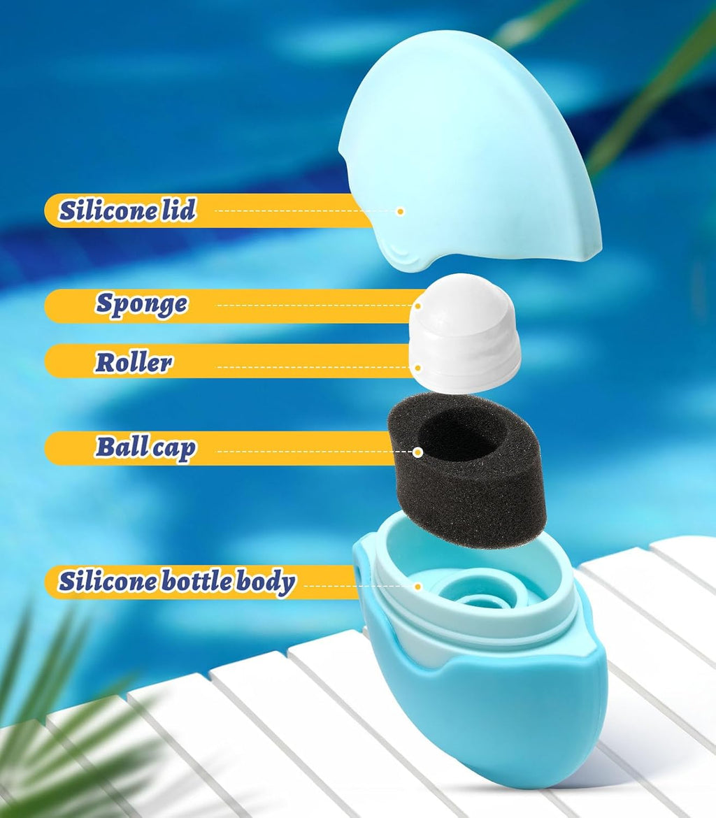 Sunscreen Applicator for Kids, Adults & Families - BPA Free & Refillable, Sunblock Buddy Brush Set with Protective Caps, Sun Lotion Applicator Sun Cream Brush (Blue)