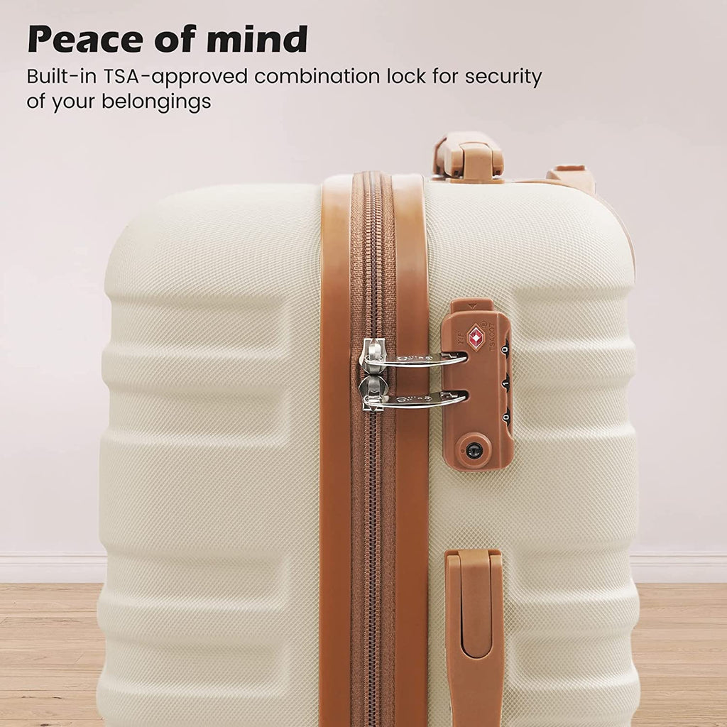 Suitcase Set 3 Piece Carry on Hardside Luggage with TSA Lock Spinner Wheels (White, S(20In))