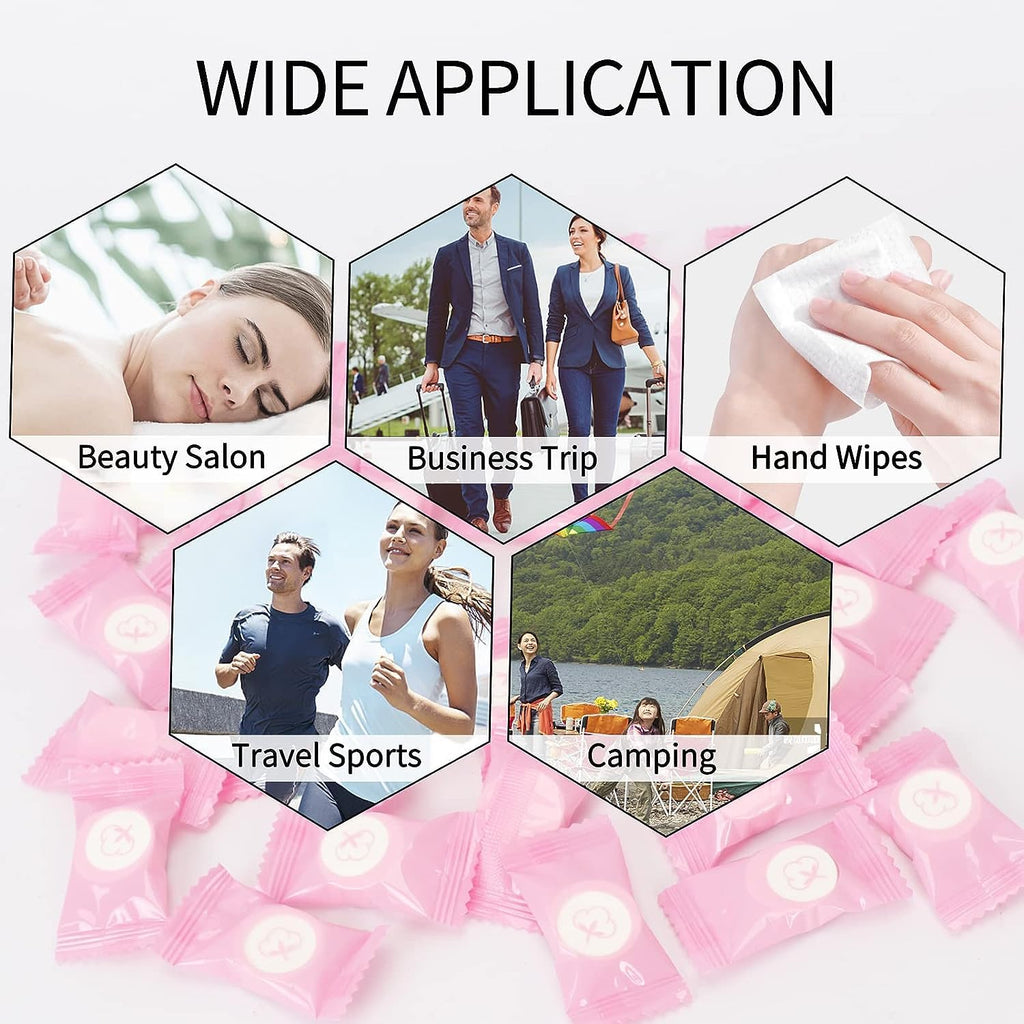 Compressed Towel 100 PCS Mini Tablets Disposable Portable Face Towel Cotton Coin Tissue for Travel, Camping, Hiking, Sport, Beauty Salon, Home Hand Wipes and Other Outdoor Activities Pink