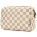 Checkered Makeup Bag Travel Cosmetic Bag Organizer Toiletry Bag Make up Bags with Compartments for Women Girls (Large, Light Checkerboard)