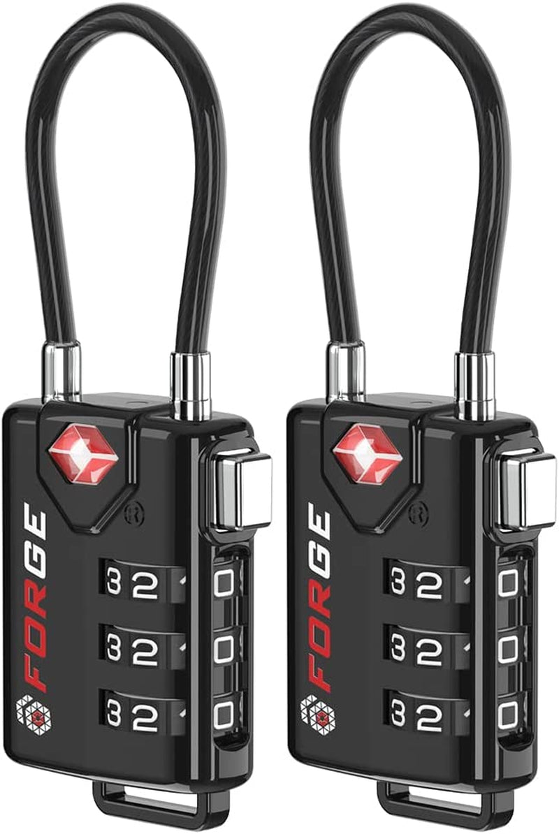 TSA Approved Cable Luggage Locks, Re-Settable Combination with Alloy Body, Black 2 Locks.