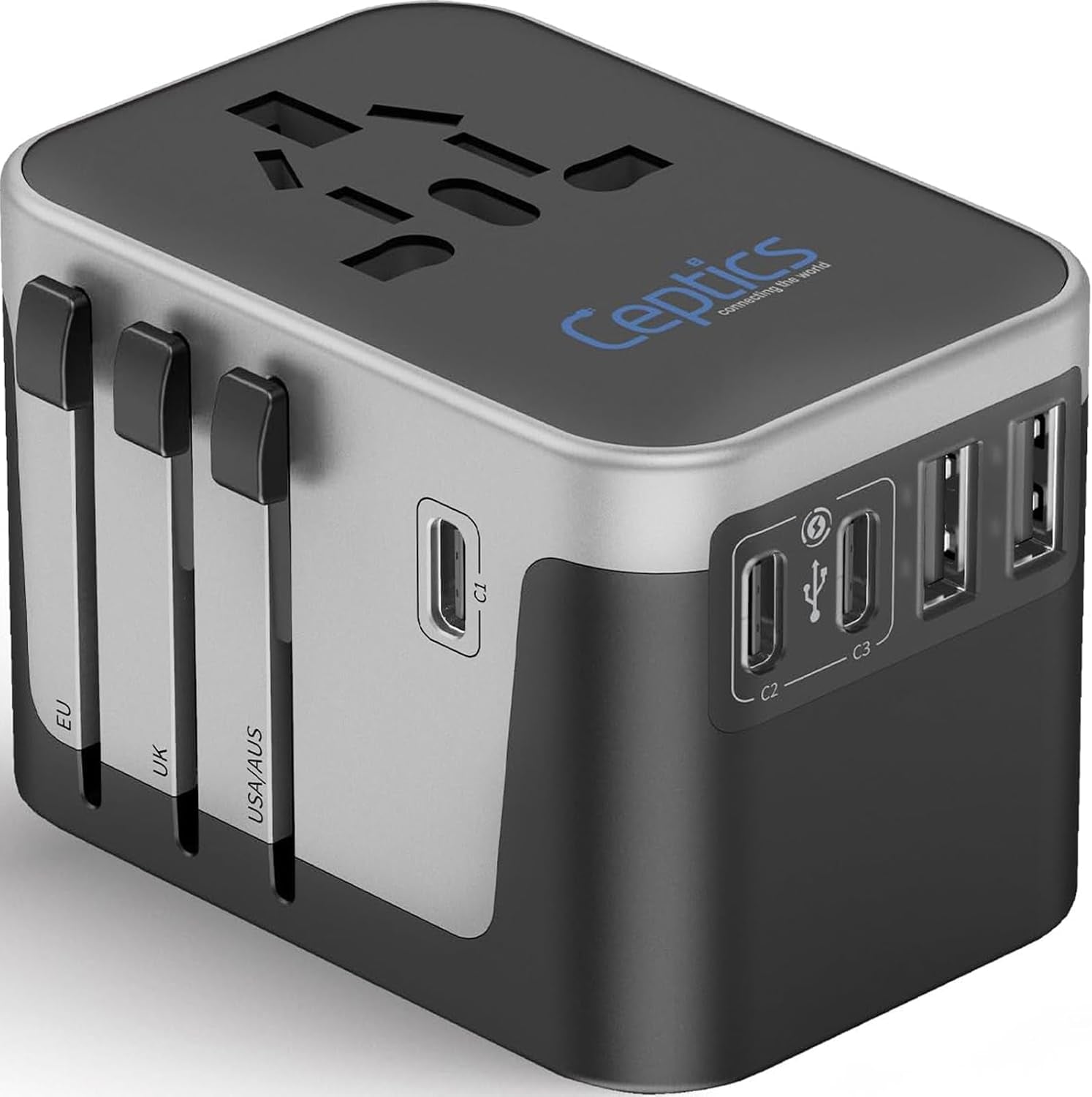 Universal Travel Adapter Kit – 2 USA Sockets, 1X USB-A & C, 1X PD 35W Type C Port and Cable, Surge Protected, Plugs for EU, UK, China, AU, Japan - Use with Laptop, Phones, Cameras - ETL Tested