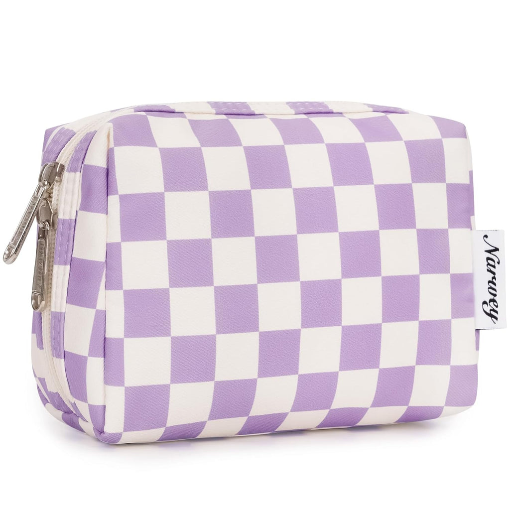 Checkered Makeup Bag Travel Cosmetic Bag Organizer Toiletry Bag Make up Bags with Compartments for Women Girls (Large, Light Checkerboard)