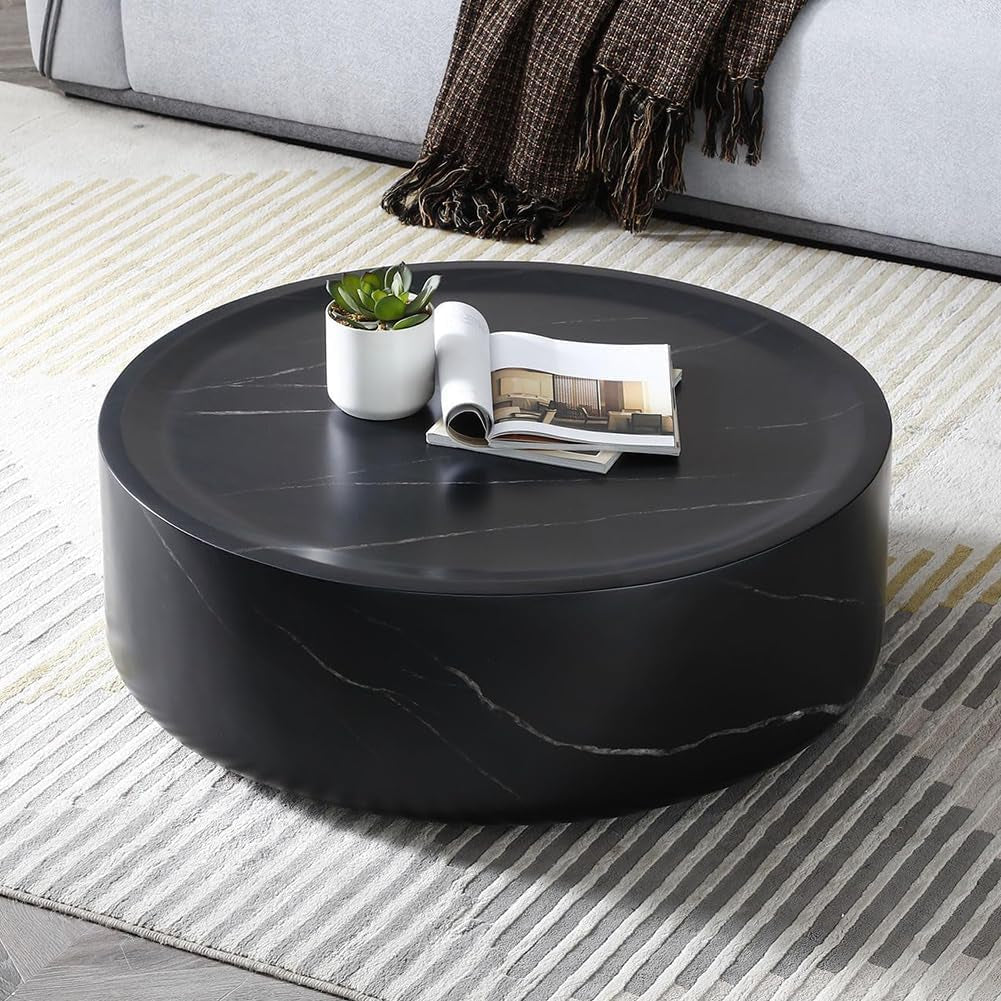 Round Coffee Table Set of 2 for Living Room Modern Drum Center Table Circle Side Tables for Apartment, No Need Assembly (Fiberglass 35.43'' &15.74'')