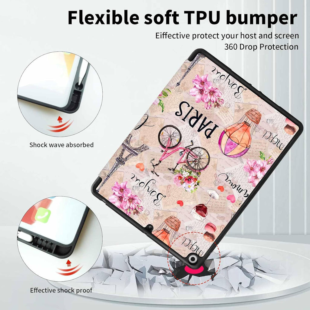 Case for Ipad 9Th/8Th/7Th Generation,Ipad 10.2 Inch Case Smart Folio Ipad 2021/2020/2019 Cover,Trifold Stand,Pencil Holder,Auto Sleep/Wake Up,Cute Aesthetic Designed,Romantic Paris