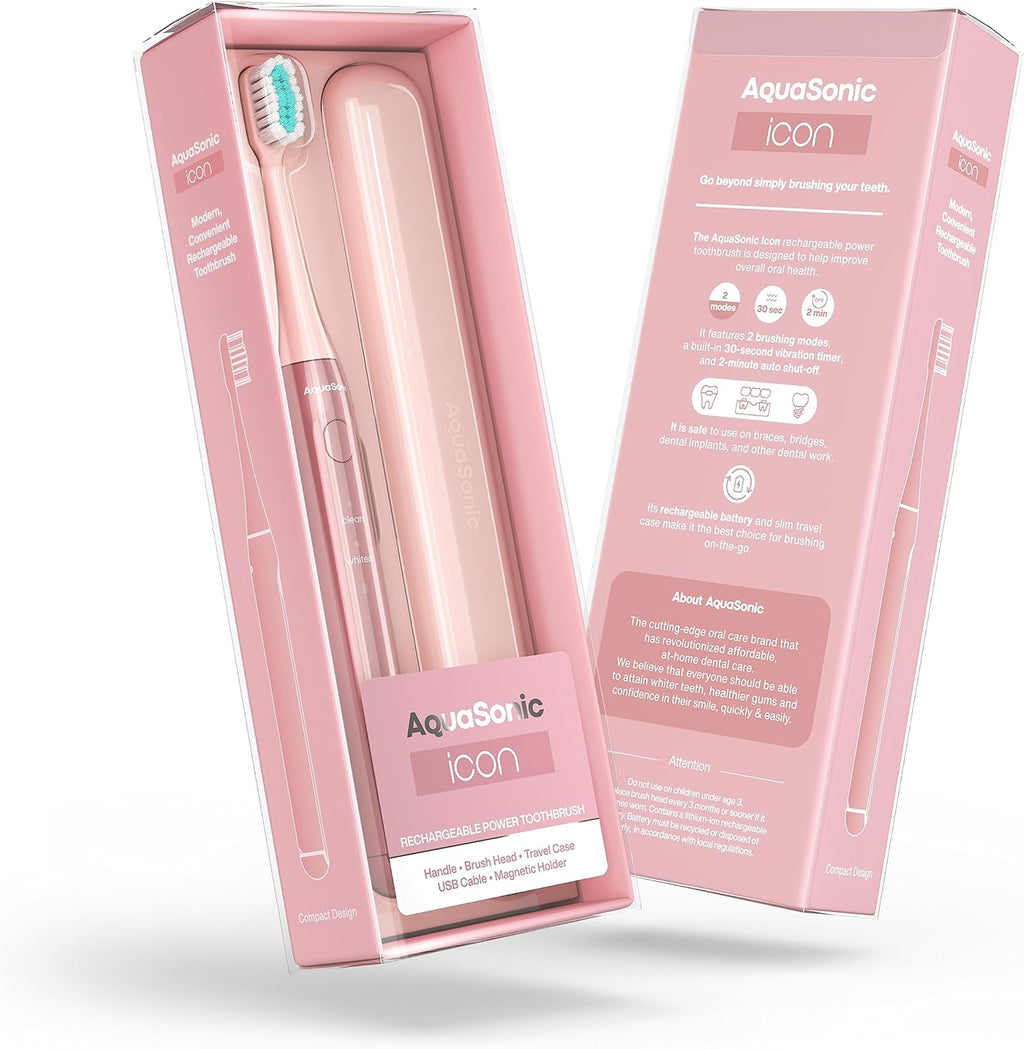 Icon Ada-Accepted Rechargeable Toothbrush | Magnetic Holder & Slim Travel Case | 2 Brushing Modes & Smart Timers | Gentle Micro-Vibrations (Blush)