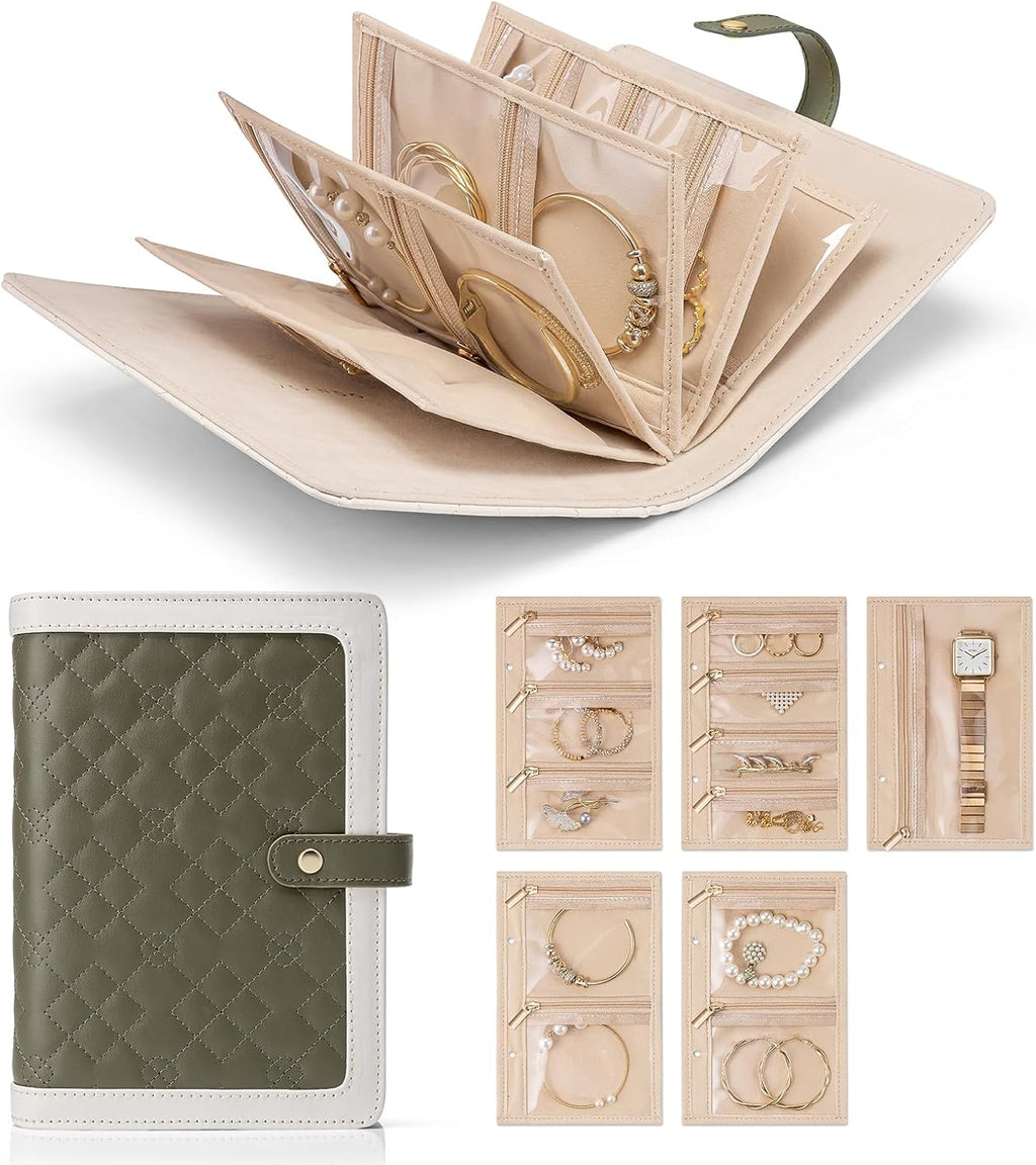 Mothers Day Gifts,Travel Jewelry Organizer Case,Jewelry Storage Book Ring Binder with Clear Zipper Velvet Jewelry Pouches Bags for Rings,Necklace,Earrings-Cream White