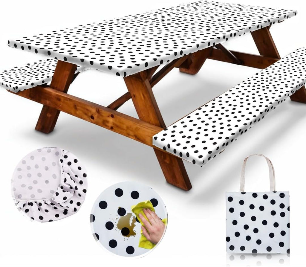 6Ft Polyester Picnic Table Cover with Bench Covers Windproof & Waterproof Tablecloth, Perfect for Camping Gifts & RV Essentials, Cool Camping Gadgets, with Carrying Bag, 72X30 Inches, 4Pcs