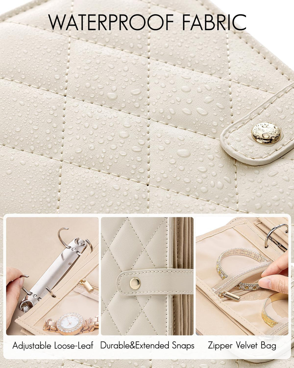Mothers Day Gifts,Travel Jewelry Organizer Case,Jewelry Storage Book Ring Binder with Clear Zipper Velvet Jewelry Pouches Bags for Rings,Necklace,Earrings-Cream White