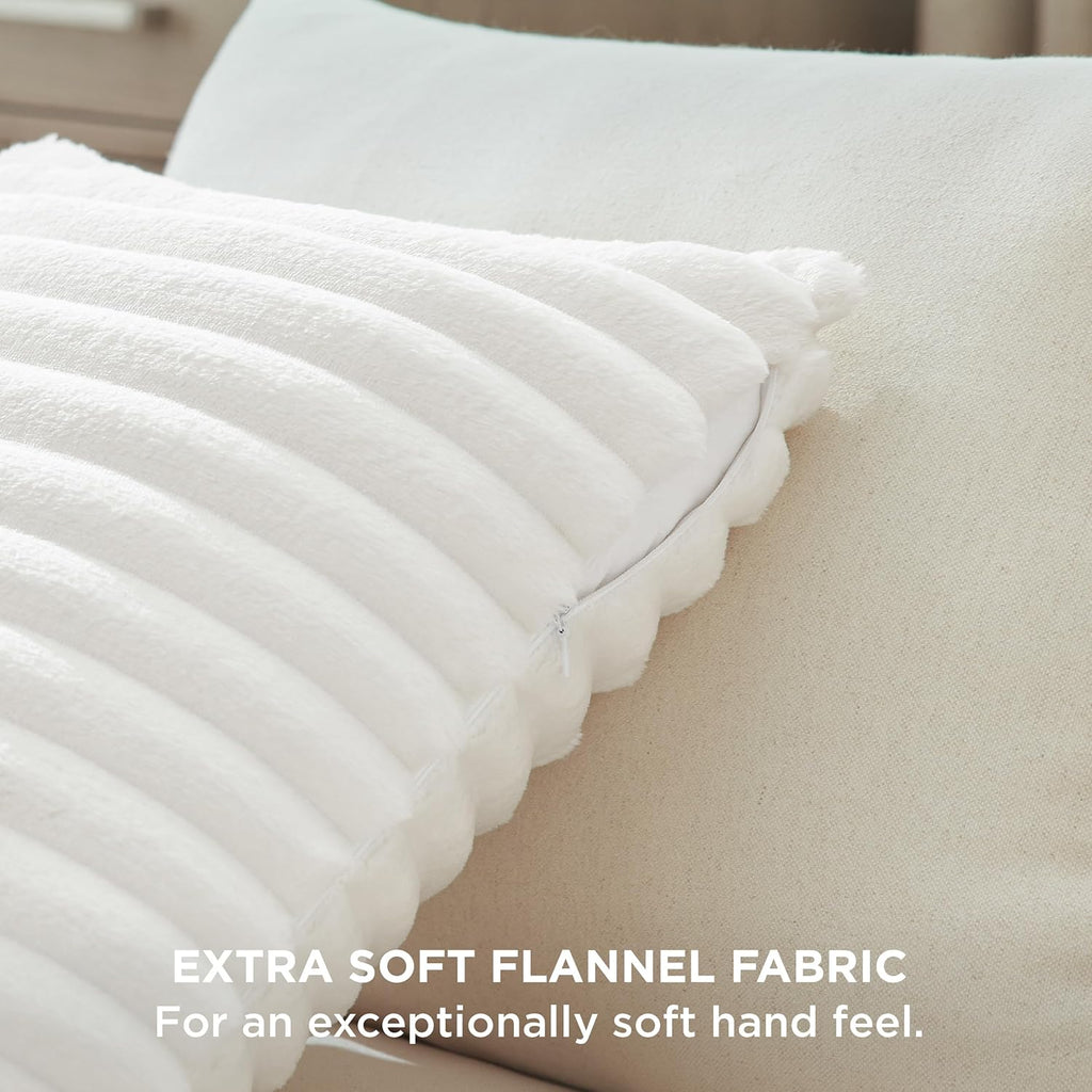 White Throw Pillow Covers 18X18 Set of 2, Soft Decorative Fluffy Striped Sofa Pillow Covers, Home Decor for Living Room Couch Bed