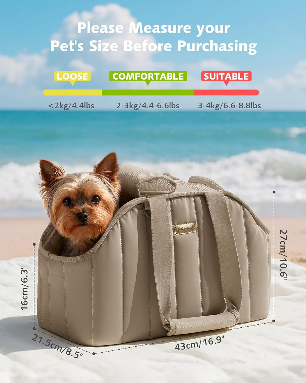 ​​ Dog Purse Carrier, Lightweight Dog Carriers for Small Dogs with Large Pockets, Dog Soft-Sided Carriers up to 9Lbs, Pet Carrier for Puppy Cat Rabbit, Suitable for Travel, Subway, Khaki