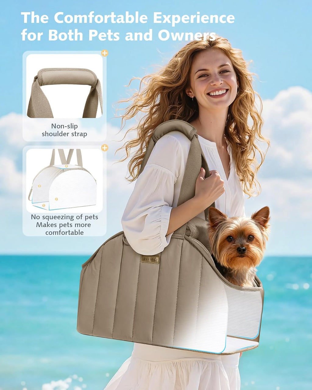 ​​ Dog Purse Carrier, Lightweight Dog Carriers for Small Dogs with Large Pockets, Dog Soft-Sided Carriers up to 9Lbs, Pet Carrier for Puppy Cat Rabbit, Suitable for Travel, Subway, Khaki