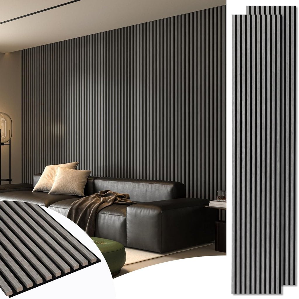 2-Pack 108" X 12" Acoustic Wood Panels for Wall, Soundproof Wood Slat Panel for Wall and Ceiling, 3D Fluted Sound Absorbing Paneling for Interior Wall Decor, Living Room, Bedroom - Blackwood