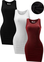 3 Pack Summer Dresses for Women 2026 Ribbed Crewneck Tank Top Dress Sleeveless Sundress Basic Bodycon Mini Dress