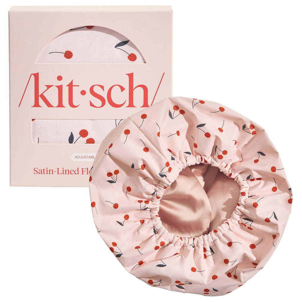 Luxury Shower Caps for Women Reusable Waterproof - Flexi Satin Lined, Large Shower Cap for Men, Non-Slip, Quick-Dry, Adjustable, Stylish Hair Cap for Long & Short Hair - Terracotta Checker