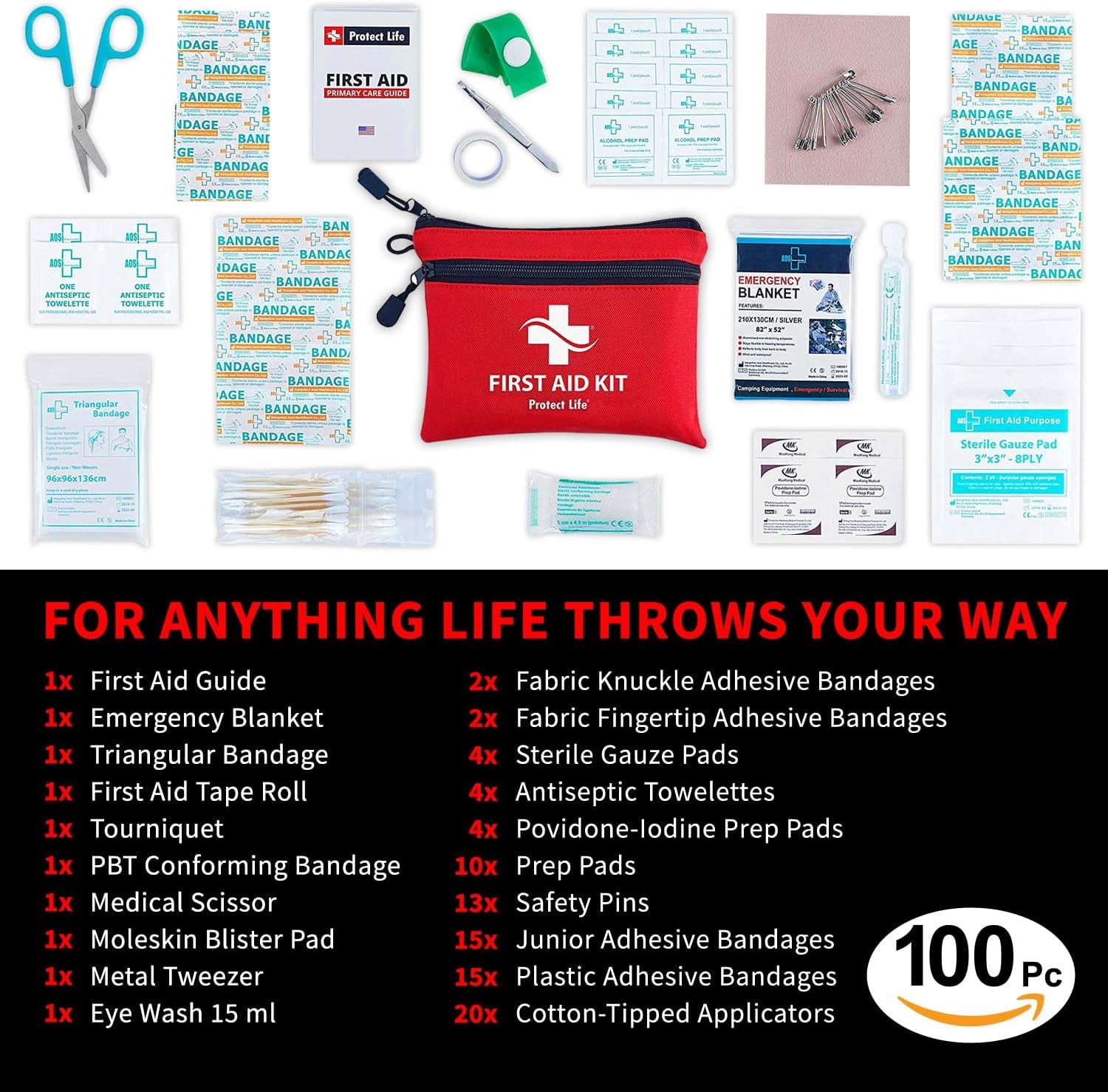First Aid Kit for Home/Business, HSA/FSA Eligible Emergency Kit | Mini Travel First Aid Kit | Camping First Aid Kit Hiking | Small First Aid Kit for Car | Survival Medical Kit - 100Pcs