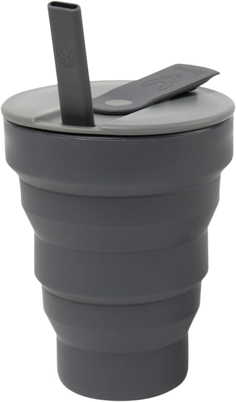 Collapsible Coffee Cup with Lid - Reusable & Microwave Safe Silicone Collapsible Cup, Foldable Cup, Portable Coffee Travel Mug/Camping Cup (12OZ, Warm Grey)*Straw Sold Separately*