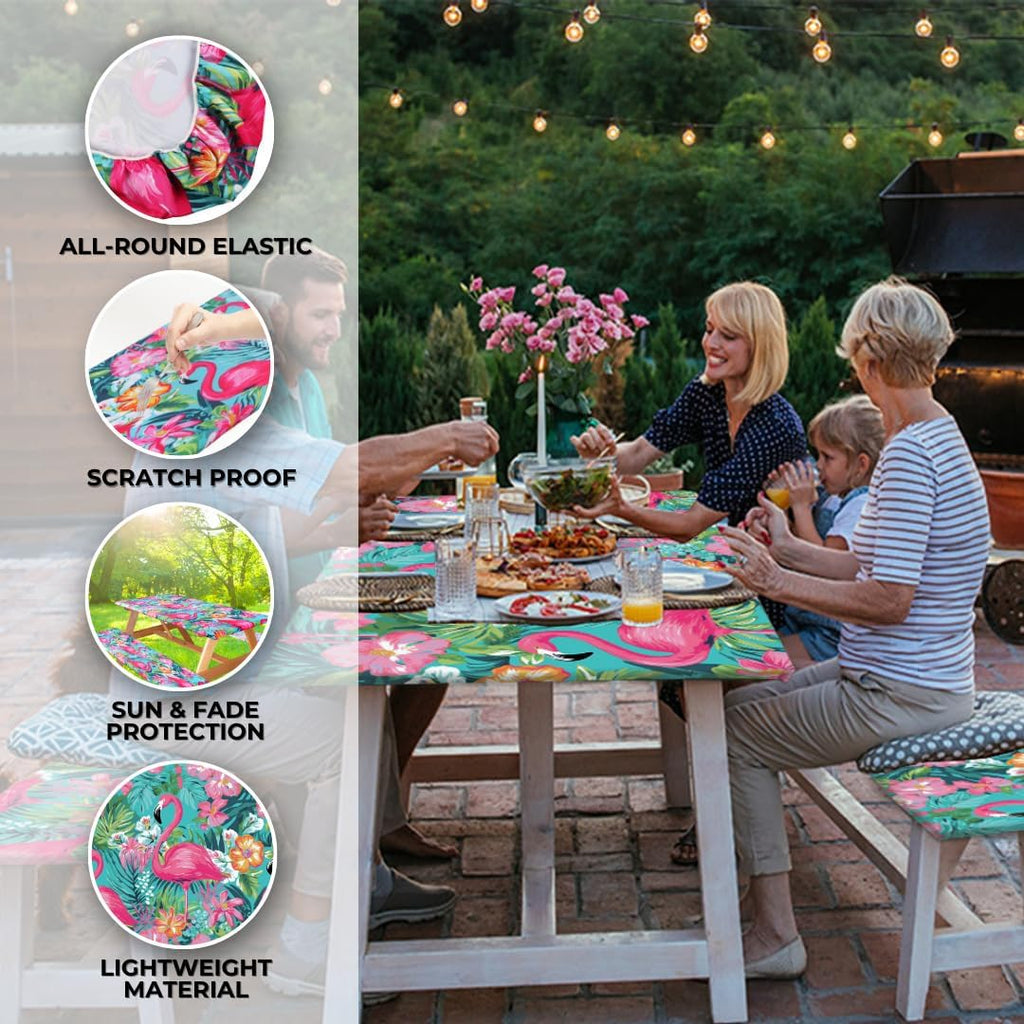 6Ft Polyester Picnic Table Cover with Bench Covers Windproof & Waterproof Tablecloth, Perfect for Camping Gifts & RV Essentials, Cool Camping Gadgets, with Carrying Bag, 72X30 Inches, 4Pcs
