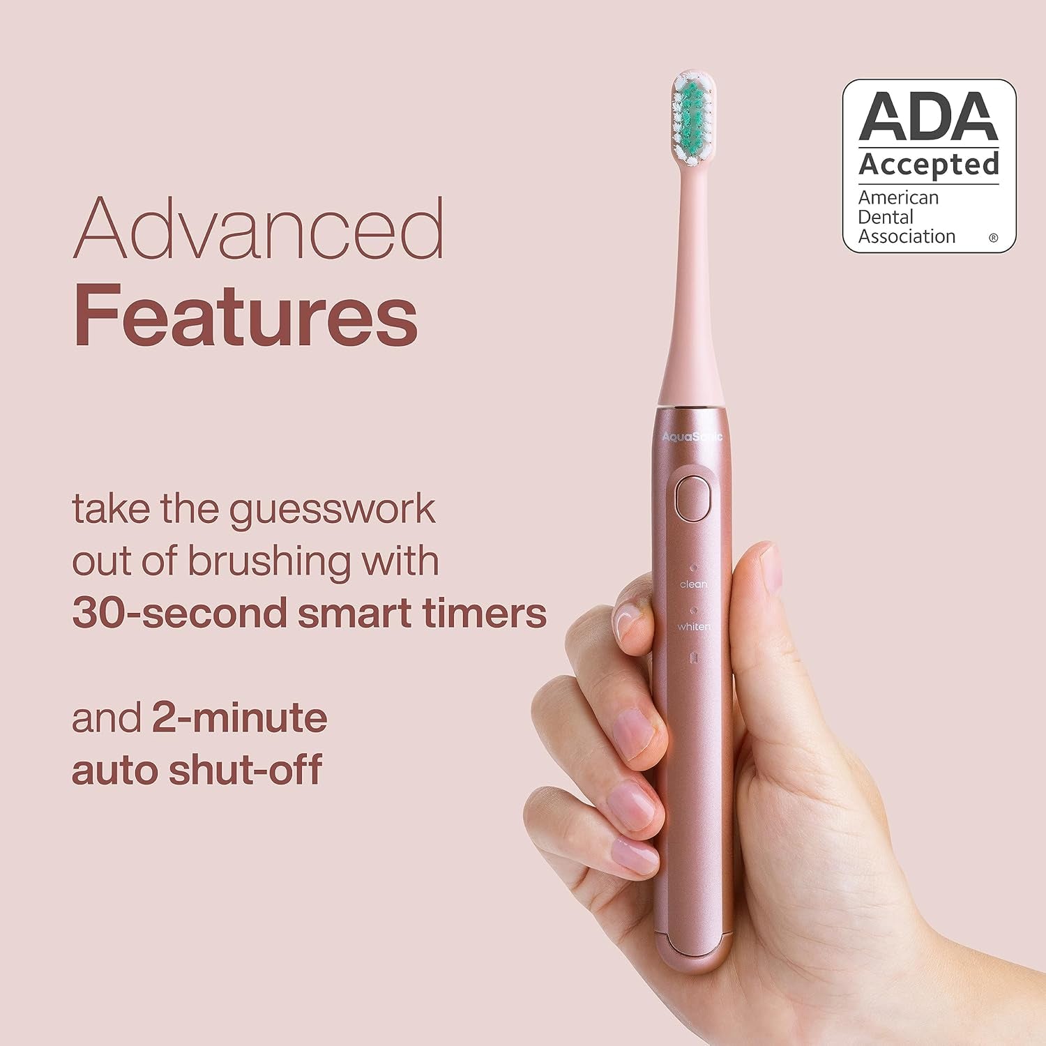 Icon Ada-Accepted Rechargeable Toothbrush | Magnetic Holder & Slim Travel Case | 2 Brushing Modes & Smart Timers | Gentle Micro-Vibrations (Blush)
