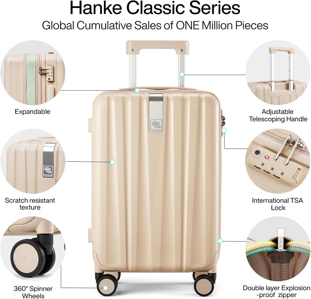 20 Inch Expandable Carry on Luggage 22X14X9 Airline Approved Lightweight PC Hard Shell Suitcases with Wheels Tsa Luggage Rolling Suitcase Travel Luggage Bag for Weekender(Cuba Sand Pink)