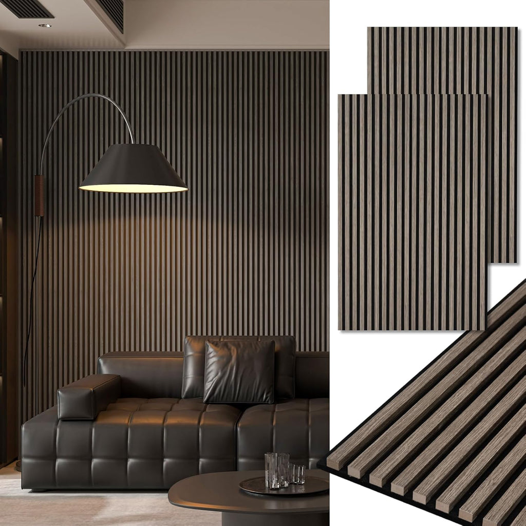 2-Pack 108" X 12" Acoustic Wood Panels for Wall, Soundproof Wood Slat Panel for Wall and Ceiling, 3D Fluted Sound Absorbing Paneling for Interior Wall Decor, Living Room, Bedroom - Blackwood