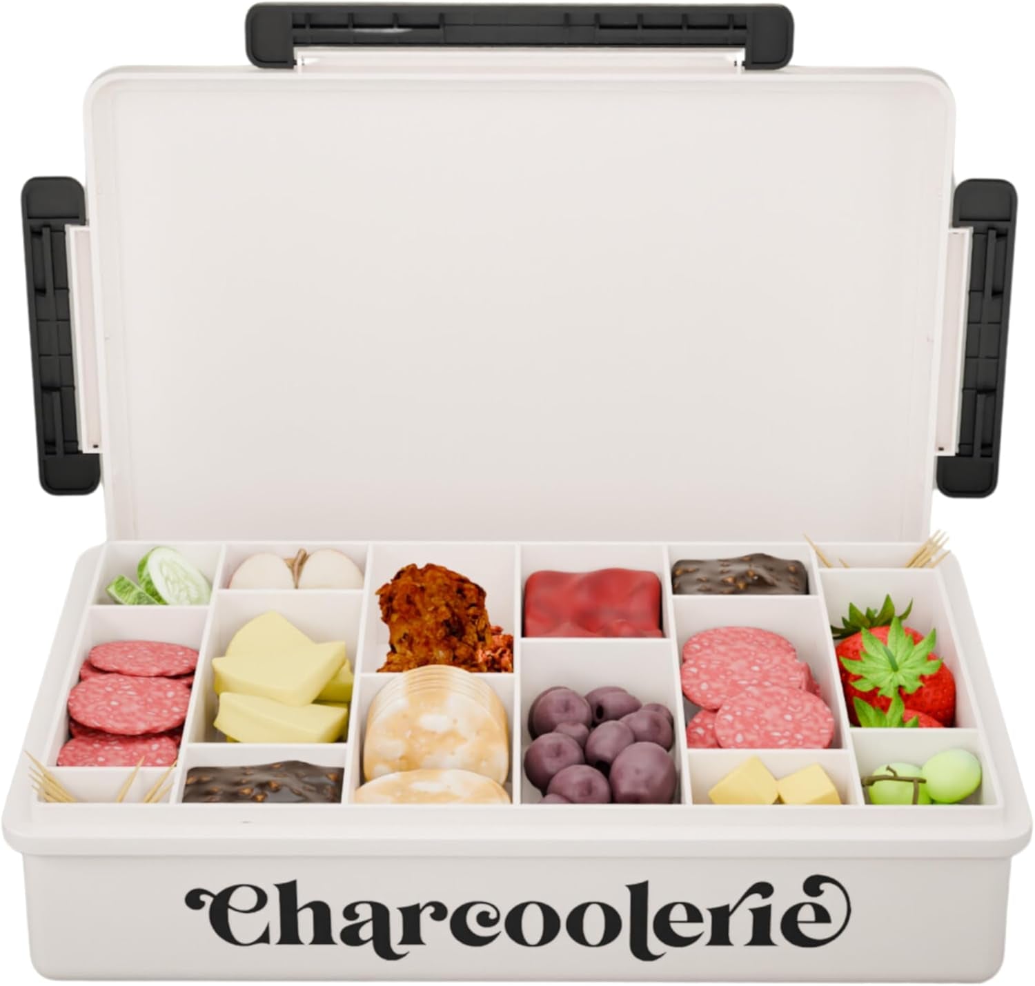 Chilled Portable Travel Charcuterie Snackle Box Container with Locking Lid, Includes Ice Pack, and Bonus Cooler Bag, Picnic Box Serving Tray