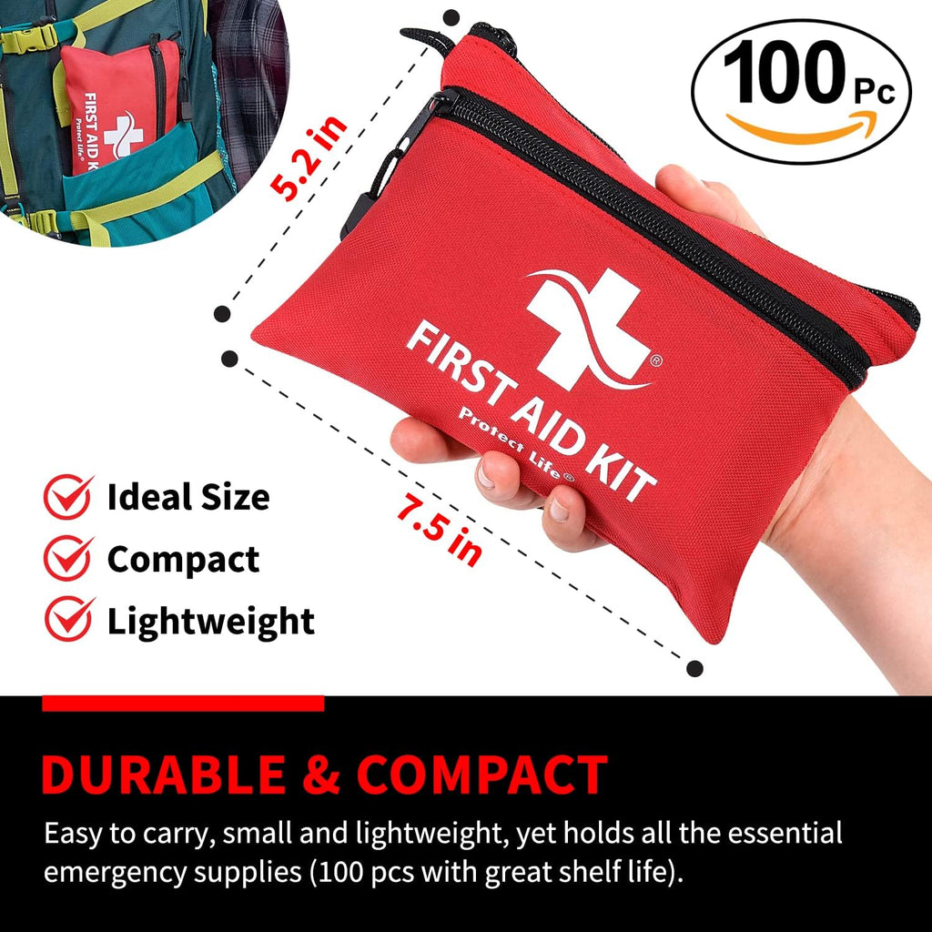 First Aid Kit for Home/Business, HSA/FSA Eligible Emergency Kit | Mini Travel First Aid Kit | Camping First Aid Kit Hiking | Small First Aid Kit for Car | Survival Medical Kit - 100Pcs