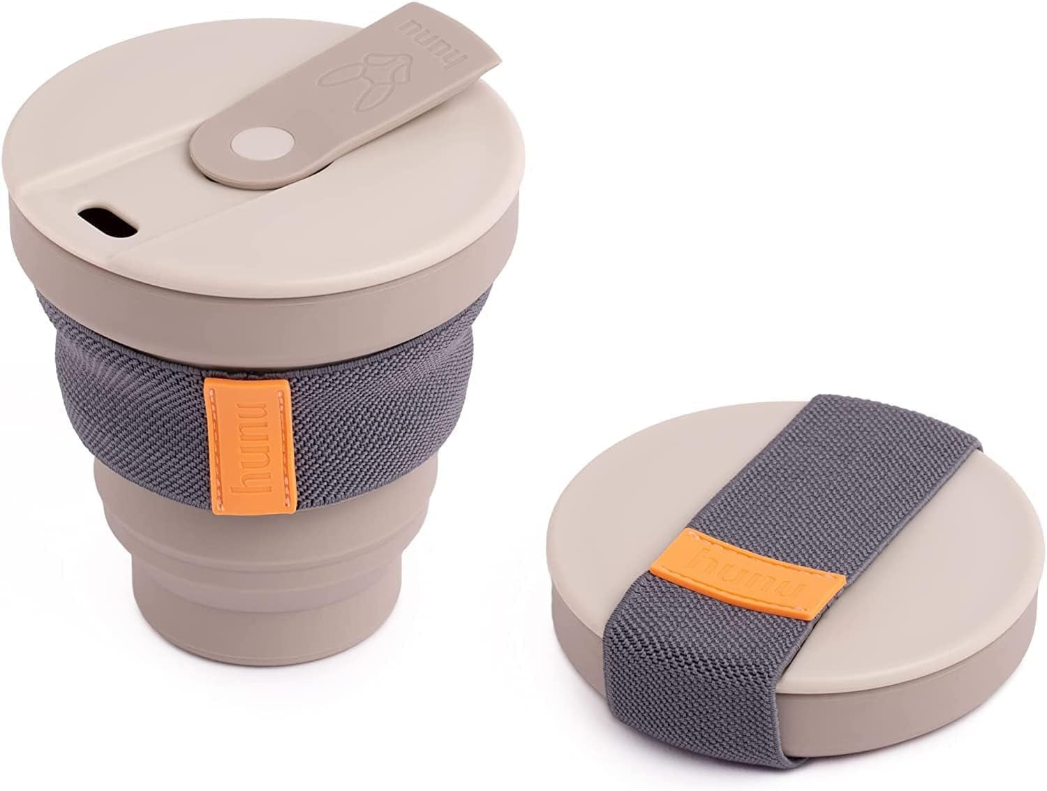Collapsible Coffee Cup with Lid - Reusable & Microwave Safe Silicone Collapsible Cup, Foldable Cup, Portable Coffee Travel Mug/Camping Cup (12OZ, Warm Grey)*Straw Sold Separately*