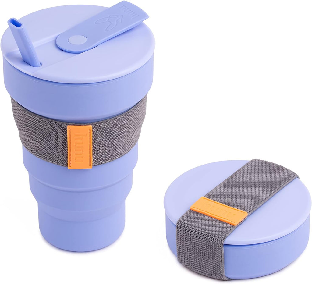 Collapsible Coffee Cup with Lid - Reusable & Microwave Safe Silicone Collapsible Cup, Foldable Cup, Portable Coffee Travel Mug/Camping Cup (12OZ, Warm Grey)*Straw Sold Separately*