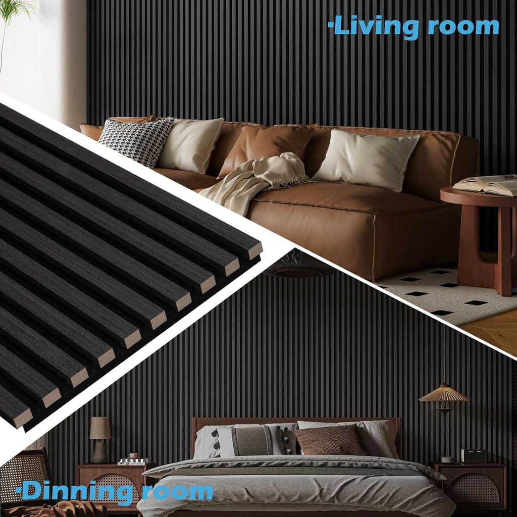 2-Pack 108" X 12" Acoustic Wood Panels for Wall, Soundproof Wood Slat Panel for Wall and Ceiling, 3D Fluted Sound Absorbing Paneling for Interior Wall Decor, Living Room, Bedroom - Blackwood