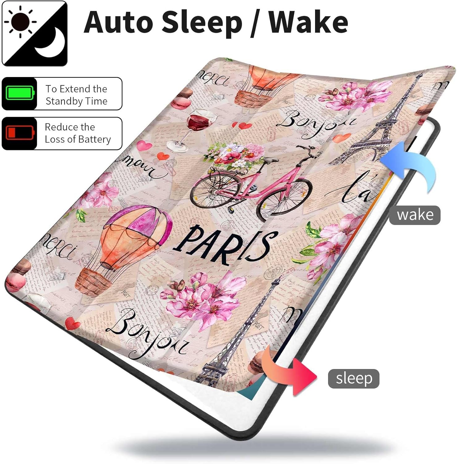 Case for Ipad 9Th/8Th/7Th Generation,Ipad 10.2 Inch Case Smart Folio Ipad 2021/2020/2019 Cover,Trifold Stand,Pencil Holder,Auto Sleep/Wake Up,Cute Aesthetic Designed,Romantic Paris