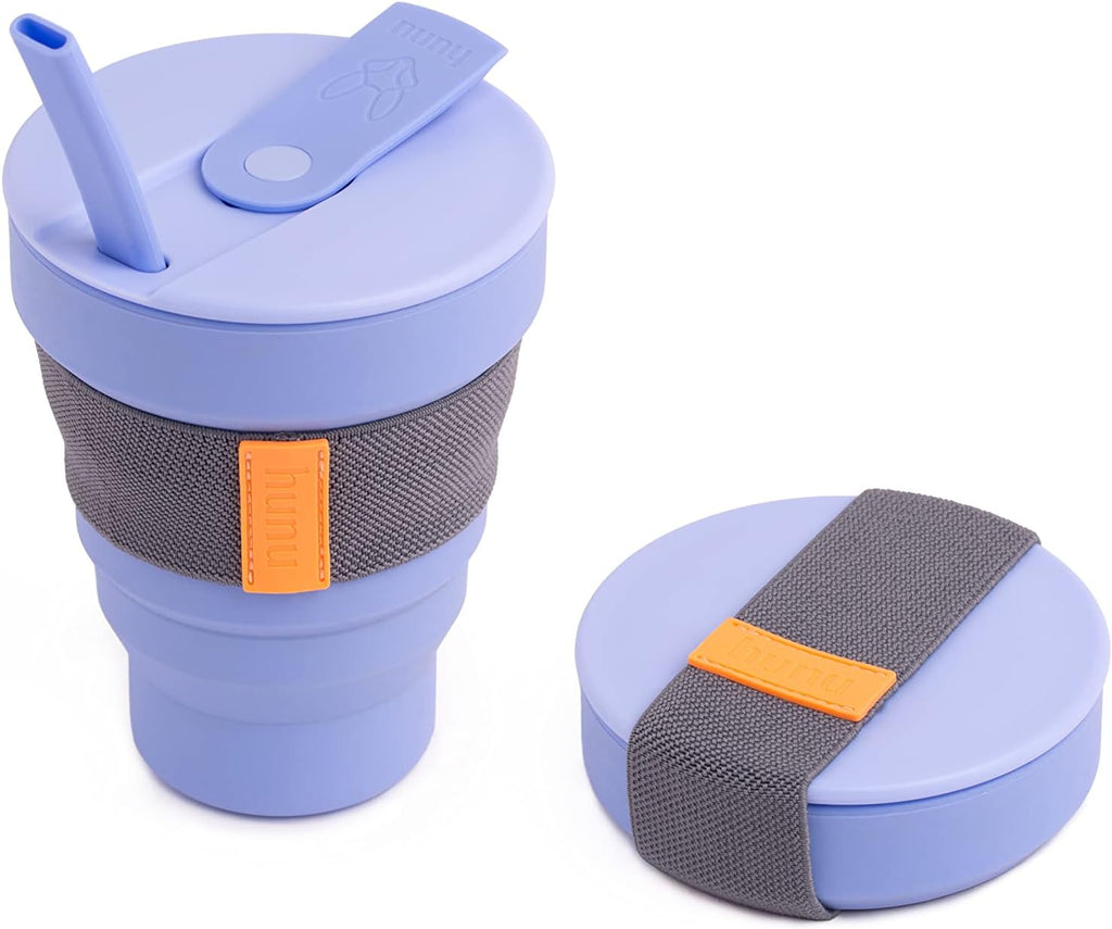 Collapsible Coffee Cup with Lid - Reusable & Microwave Safe Silicone Collapsible Cup, Foldable Cup, Portable Coffee Travel Mug/Camping Cup (12OZ, Warm Grey)*Straw Sold Separately*