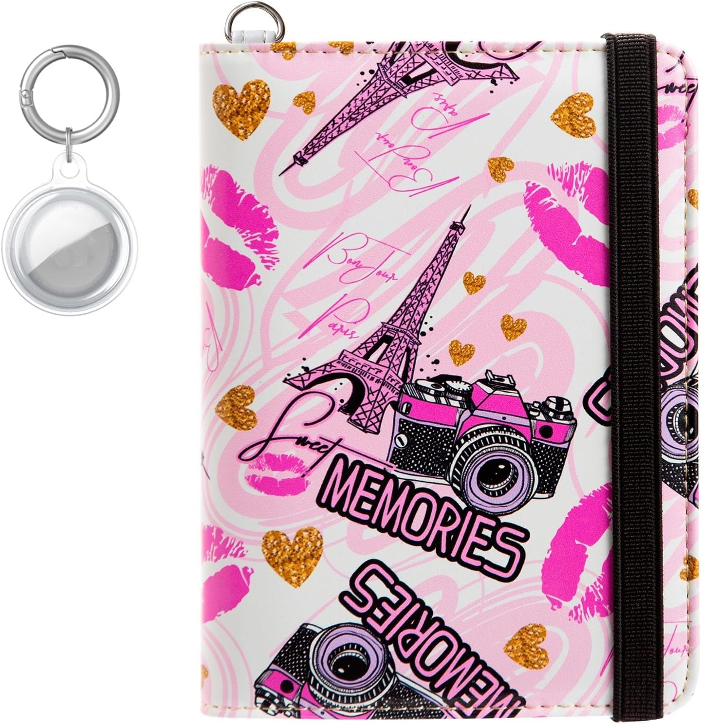 Airtag Passport Holder,Cute Travel Wallet RFID Blocking Anti-Lost Travel Essentials Family Passport Protector Case Credit Card Slots for Women(Eiffel Tower(With Airtag Holder))