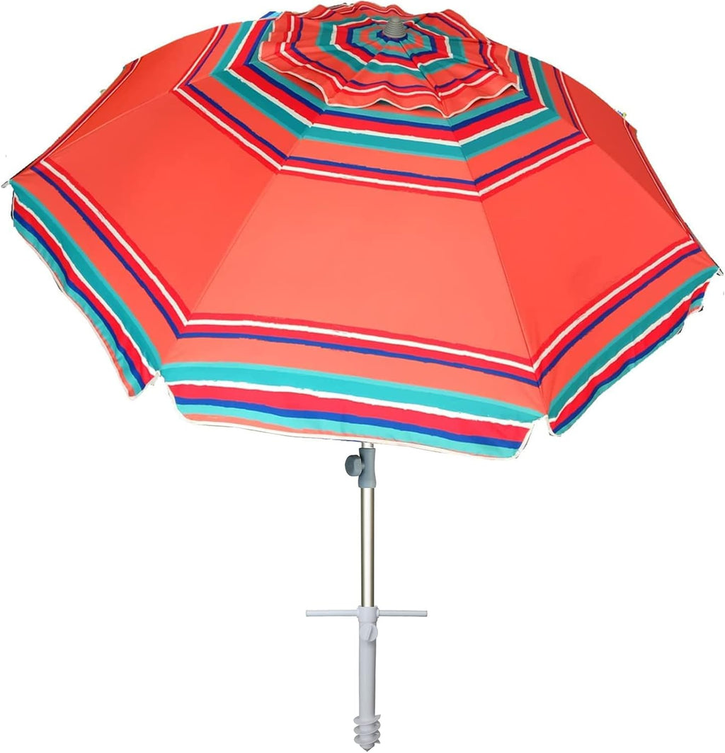 7Ft Heavy Duty High Wind Beach Umbrella Parasols with Sand Anchor & Tilt Sun Shelter, UV 50+ Protection Outdoor Sunshade Umbrellas Carry Bag for Patio Garden Pool Backyard Stripe Blue