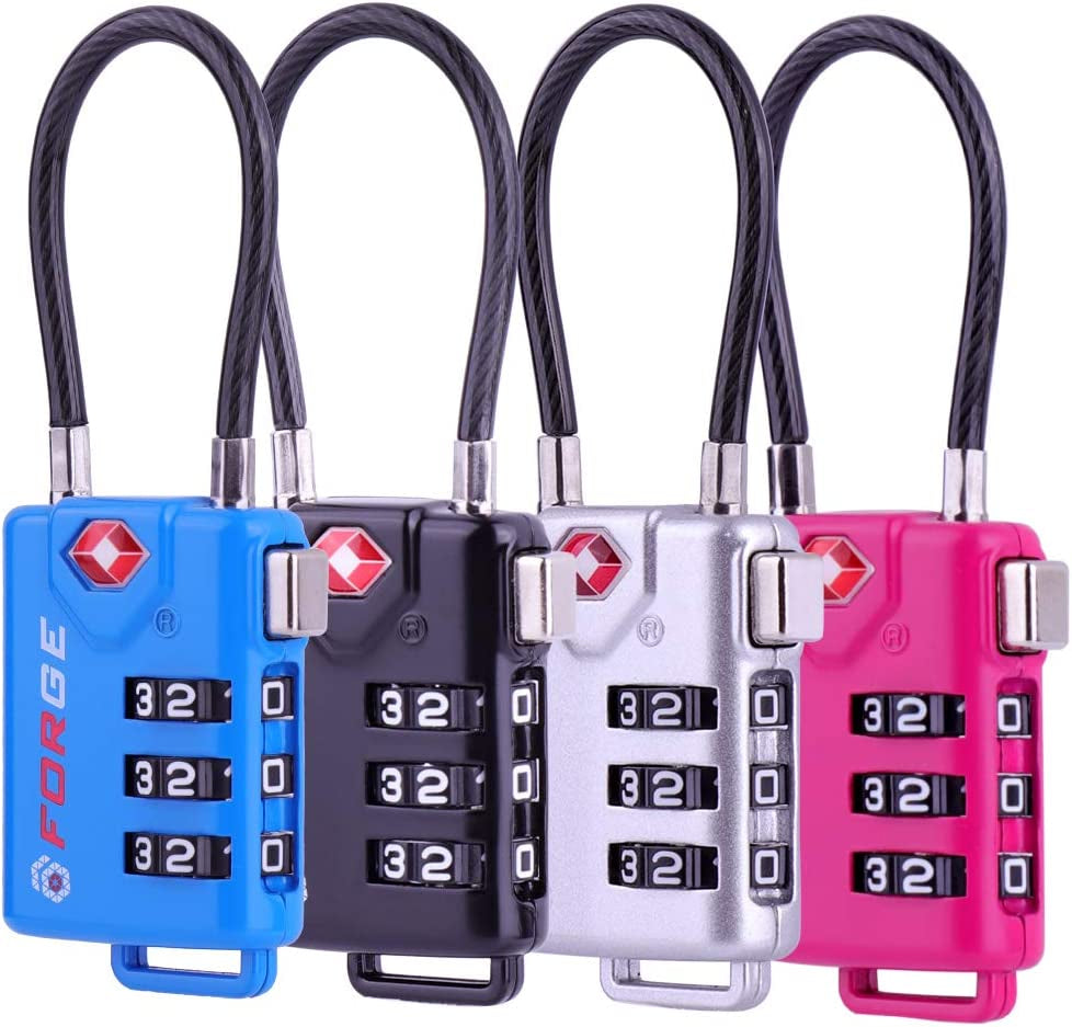 TSA Approved Cable Luggage Locks, Re-Settable Combination with Alloy Body, Black 2 Locks.