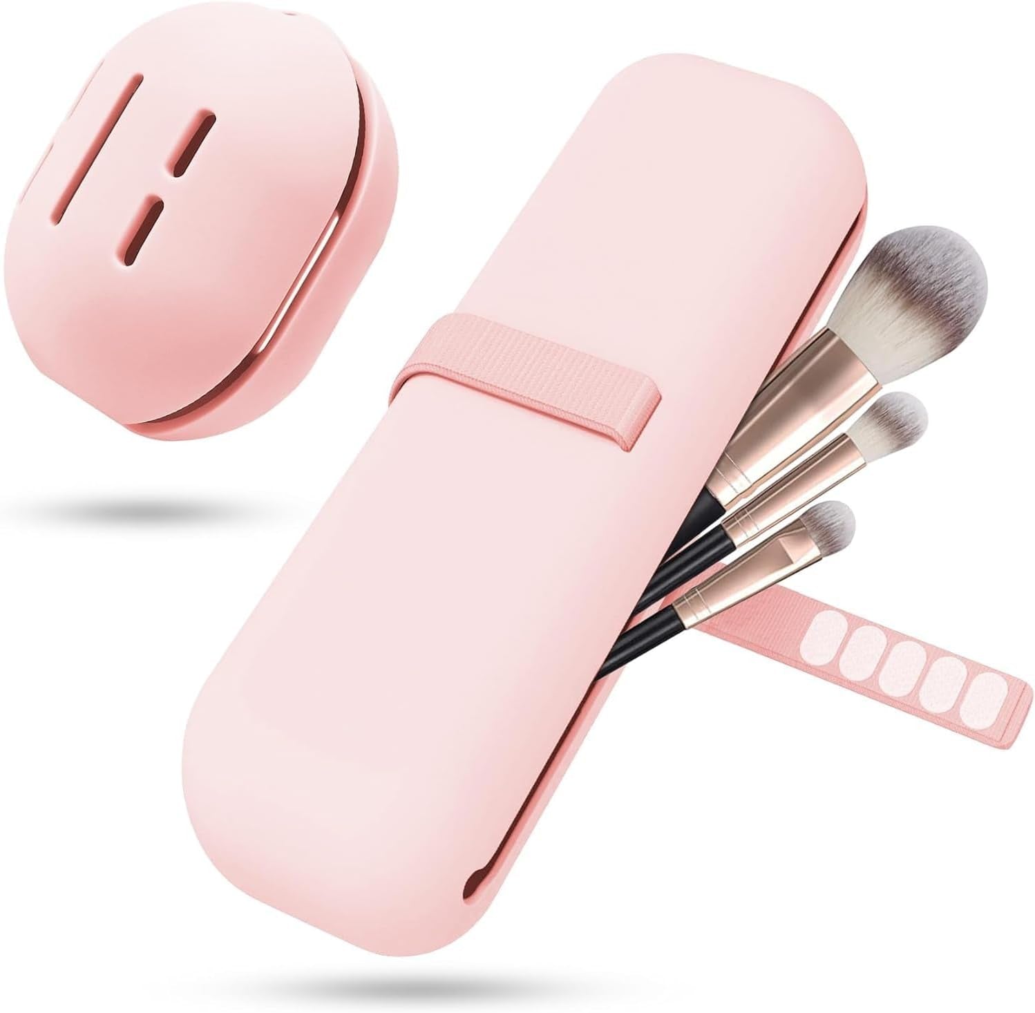 Silicone Makeup Brush Holder Travel Case - No Smell Nylon Strap Closure | Water-Resistant Brush Organizer for Travel Makeup Brushes Storage-Khaki